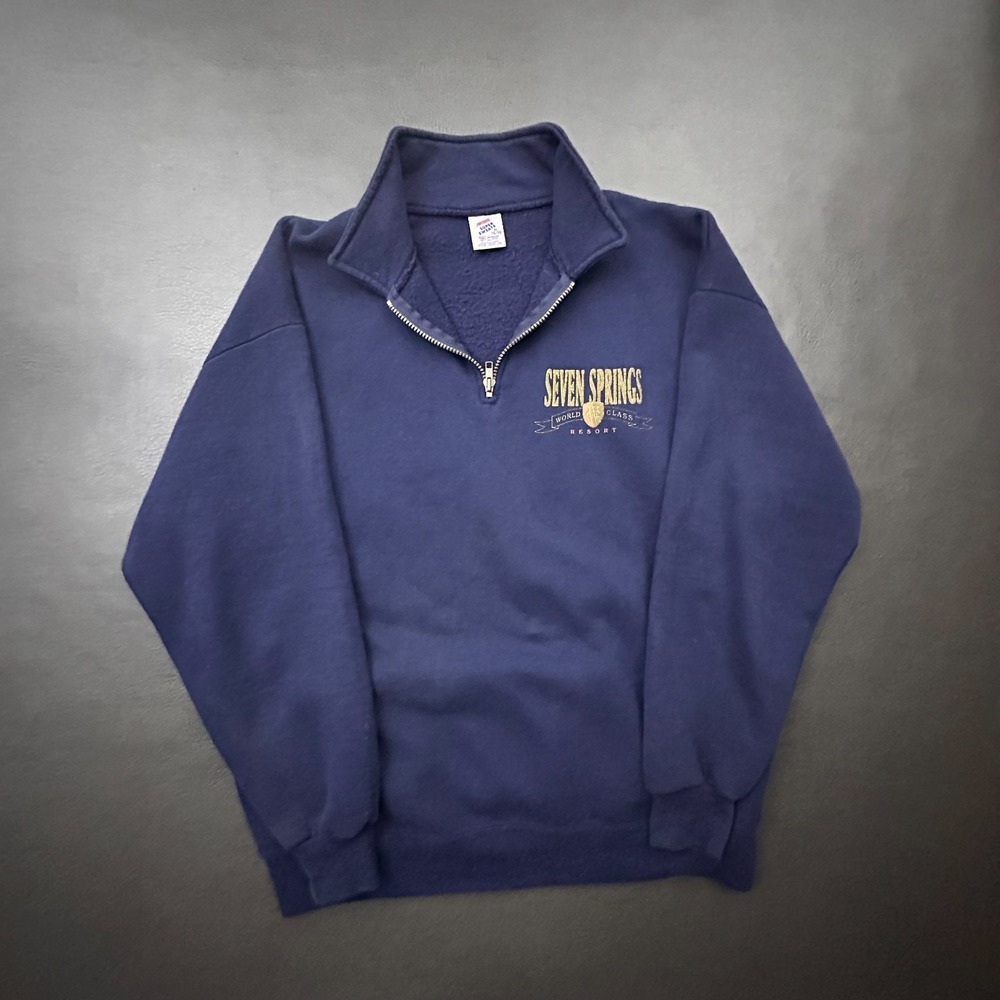 Vintage Seven Springs Resort Sweater Mens XL Blue Made in USA 1990s 1/4 Zip Ski